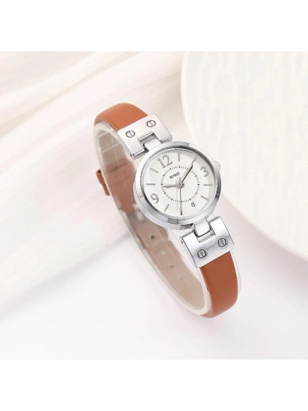 Women's Gold Brown Blue Elegant Dial with Leather Strap Minimalist Wrist Watch